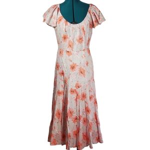 Rebecca Taylor La Vie Louise Floral Midi Dress Gray Pink A-line Small Like New